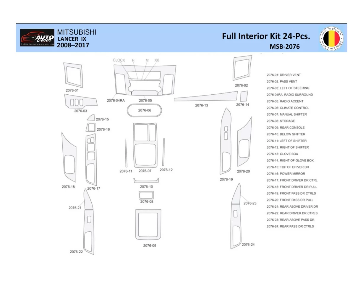 Mitsubishi Lancer-2008 Interieur WHZ Dashboard trim kit 24 delig - 1