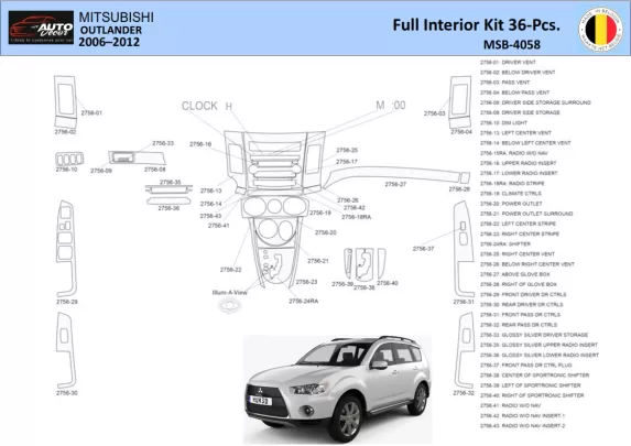 Mitsubishi Outlander 2006-2012 Intérieur WHZ Kit de garniture de tableau de bord 36 pièces - 1