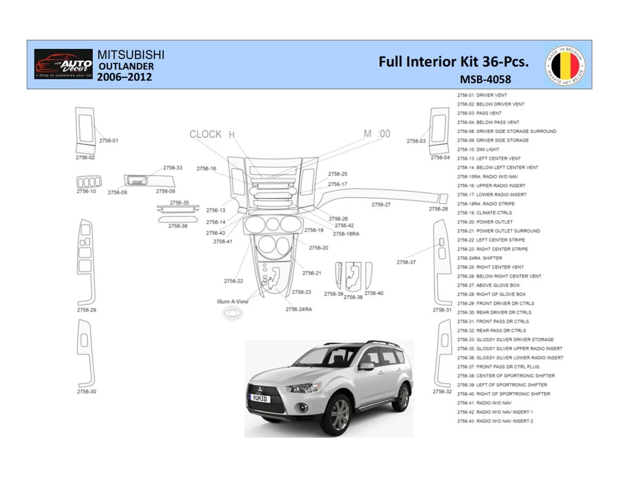 Mitsubishi Outlander 2006-2012 Intérieur WHZ Kit de garniture de tableau de bord 36 pièces - 1