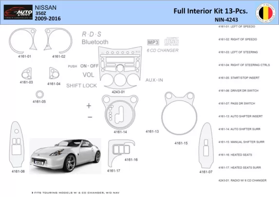Nissan 370Z-2009 Intérieur WHZ Kit de garniture de tableau de bord 13 pièces - 1