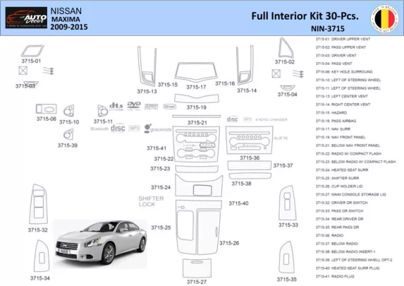 Nissan Maxima 2009-2015 Intérieur WHZ Kit de garniture de tableau de bord 30 pièces - 1
