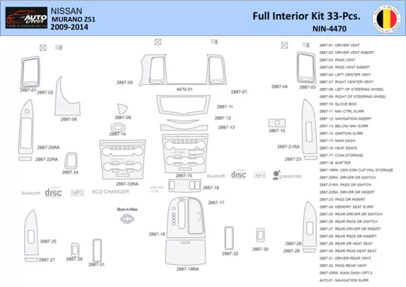Nissan Murano 2011 Interieur WHZ Dashboard trim kit 33 delig - 1