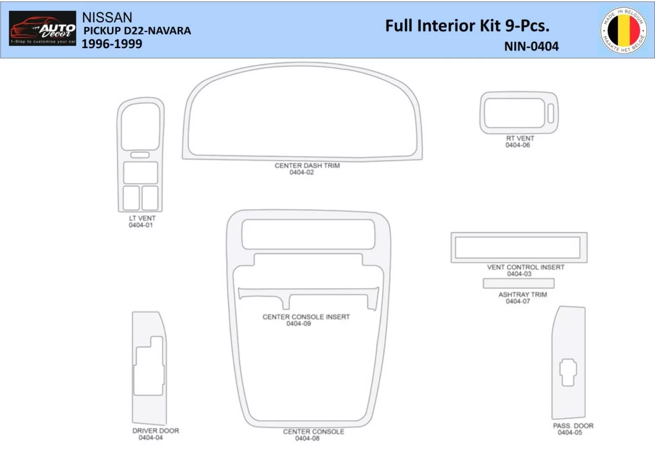 Nissan Navara Pickup 1996-1999 Interior WHZ Dashboard trim kit 9 Parts - 1 - Interior Dash Trim Kit