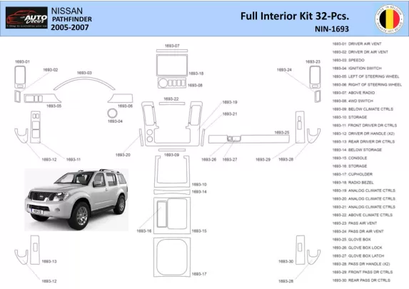 Nissan Pathfinder 205 Intérieur WHZ Kit de garniture de tableau de bord 32 pièces - 1