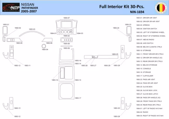 Nissan Pathfinder 205 Intérieur WHZ Kit de garniture de tableau de bord 30 pièces - 1