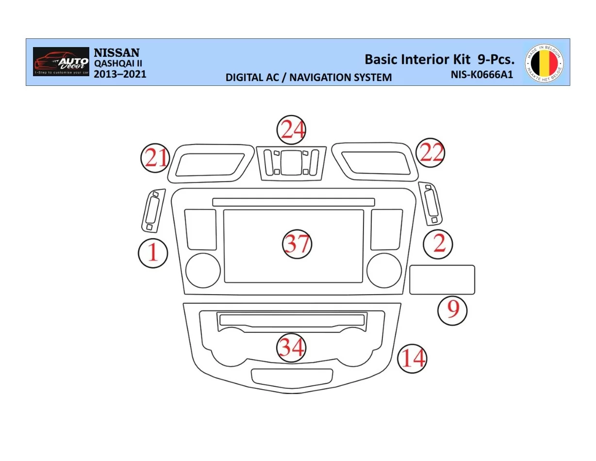 Nissan Qashqai 2018 Intérieur WHZ Kit garniture tableau de bord 9 Pièces - 1