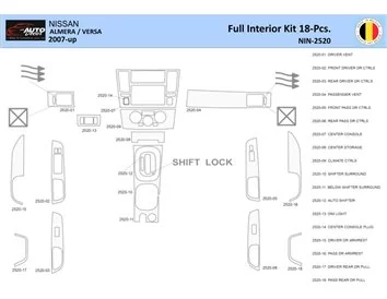 Nissan Versa-Almera 2007 Intérieur WHZ Kit de garniture de tableau de bord 18 pièces - 1