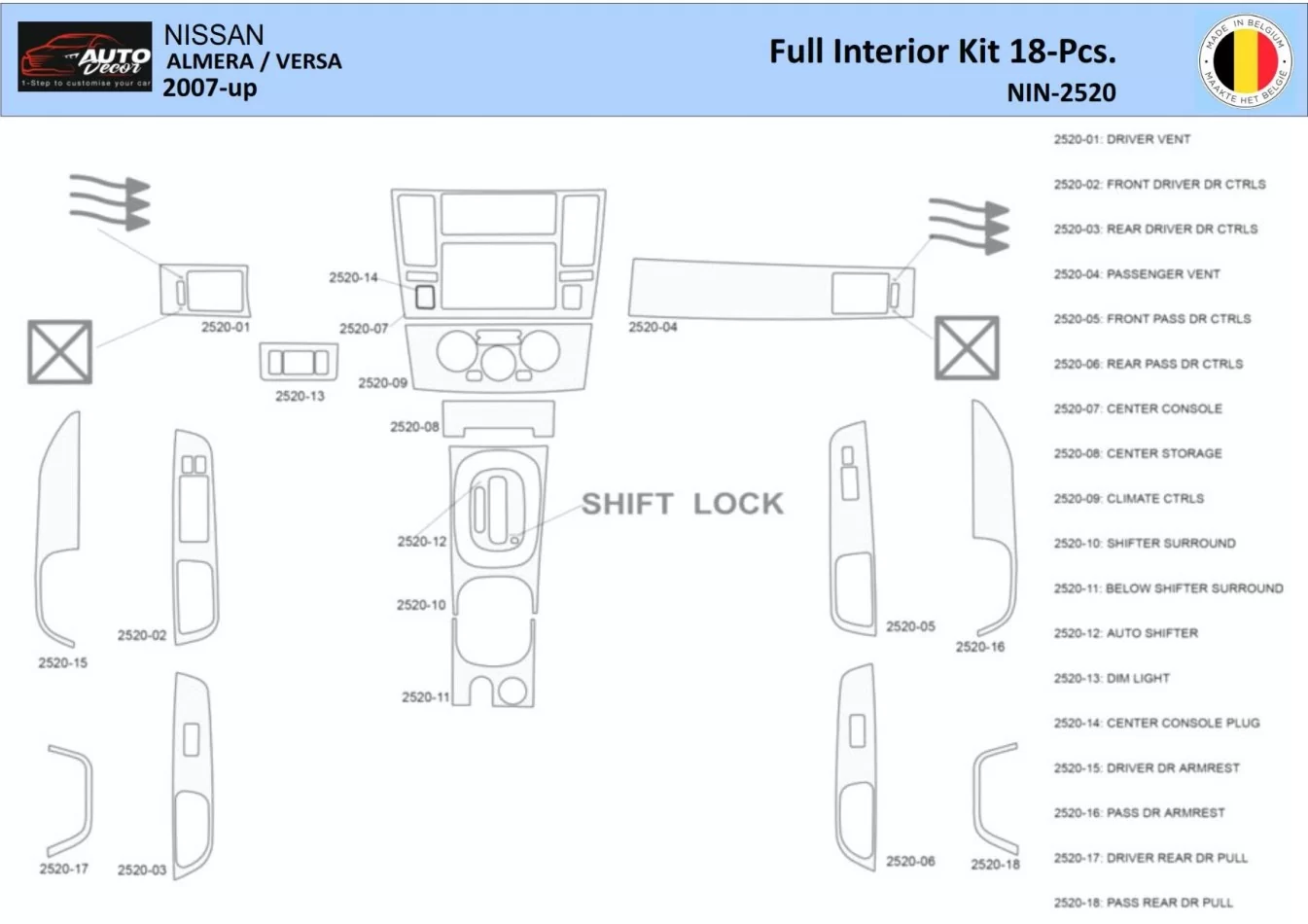 Nissan Versa-Almera 2007 Interieur WHZ Dashboard sierset 18-delig - 1