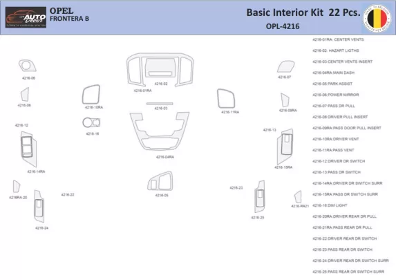 Opel Insignia 2008-2013 Intérieur WHZ Kit de garniture de tableau de bord 22 pièces - 1