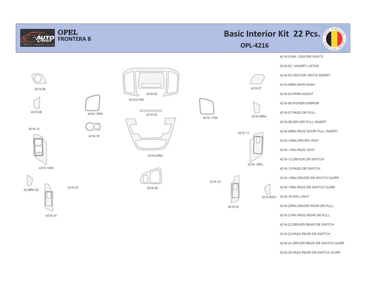 Opel Insignia 2008-2013 Intérieur WHZ Kit de garniture de tableau de bord 22 pièces - 1