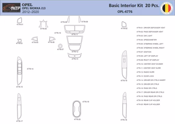 Opel Mokka 2012-2017 Intérieur WHZ Kit de garniture de tableau de bord 20 pièces - 1
