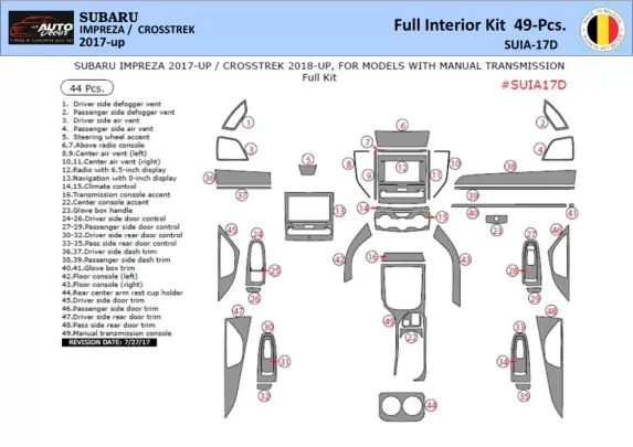 Subaru Impreza Crosstreck 2018-2022 Intérieur WHZ Kit garniture de tableau de bord Pièces - 1