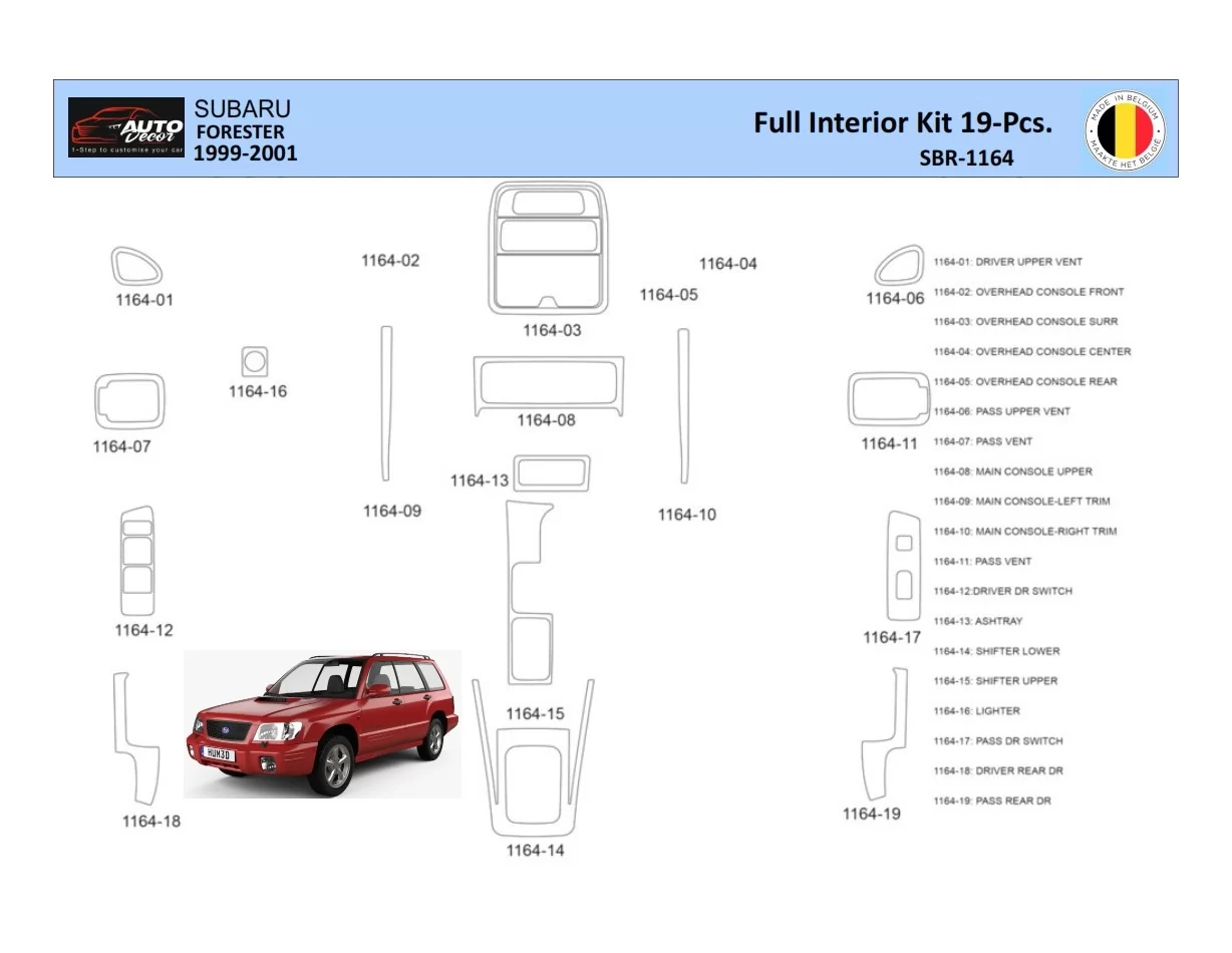 Subaru Forester 2000 Interieur WHZ Dashboard trim kit 19 delig - 1