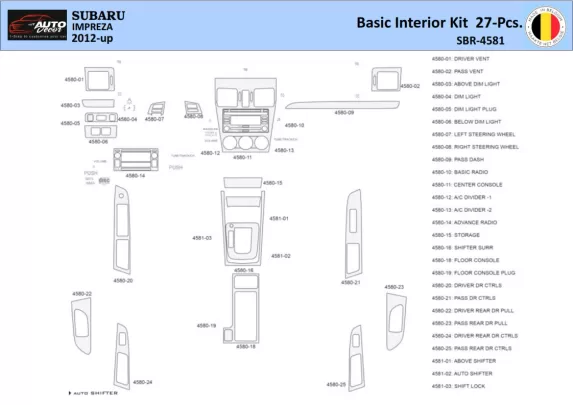Subaru Impreza 2012 Intérieur WHZ Kit de garniture de tableau de bord 27 pièces - 1
