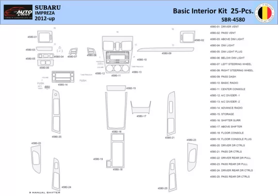 Subaru Impreza 2012 Intérieur WHZ Kit de garniture de tableau de bord 25 pièces - 1