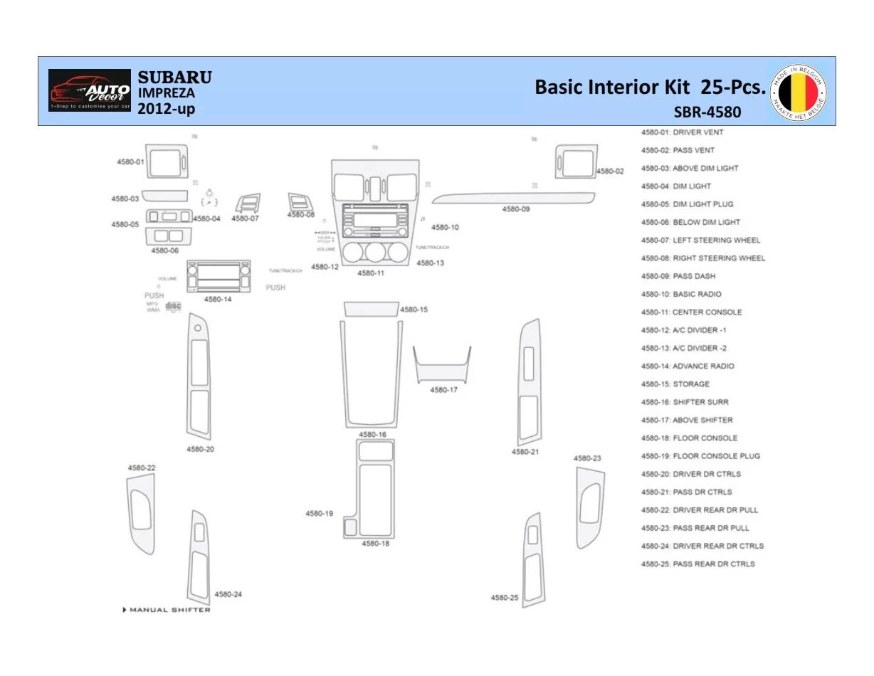 Subaru Impreza 2012 Intérieur WHZ Kit de garniture de tableau de bord 25 pièces - 1