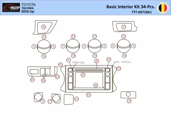 Toyota Tacoma 2016-2021 Intérieur WHZ Kit de garniture de tableau de bord 34 pièces - 1