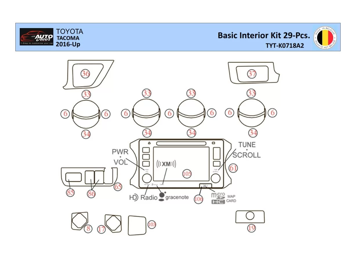 Toyota Tacoma 2016-2021 Intérieur WHZ Kit de garniture de tableau de bord 29 pièces - 1