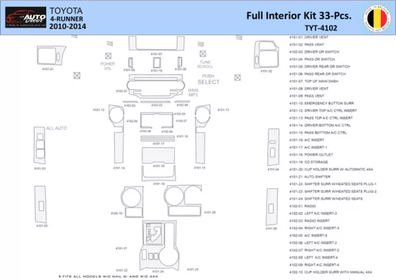 Toyota 4Runner 2010-2014 Intérieur WHZ Kit de garniture de tableau de bord 33 pièces - 1