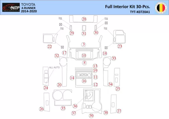 Toyota 4Runner 2014 Intérieur WHZ Kit de garniture de tableau de bord 30 pièces - 1