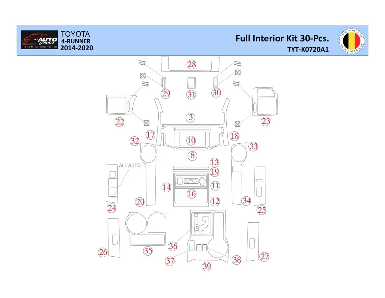 Toyota 4Runner 2014 Intérieur WHZ Kit de garniture de tableau de bord 30 pièces - 1