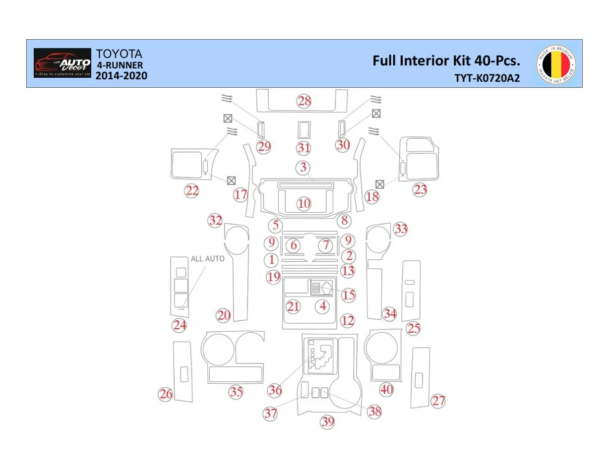 Toyota 4Runner 2014 Intérieur WHZ Kit de garniture de tableau de bord 40 pièces - 1