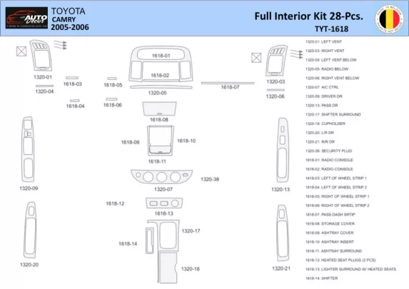 Toyota Camry 2005-2006 Intérieur WHZ Kit de garniture de tableau de bord 28 pièces - 1