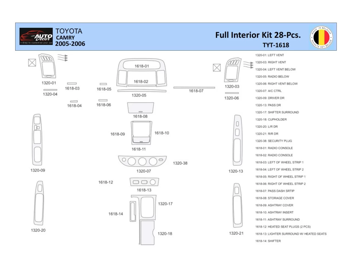 Toyota Camry 2005-2006 Intérieur WHZ Kit de garniture de tableau de bord 28 pièces - 1