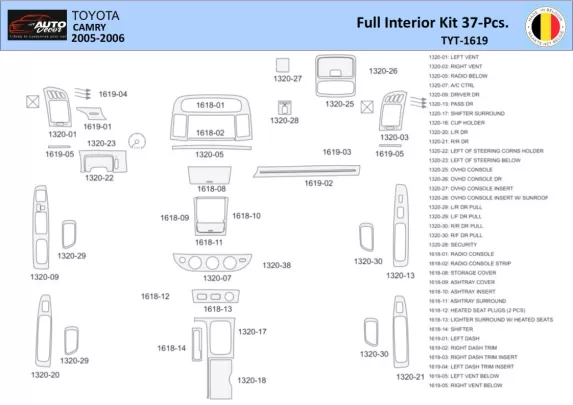 Toyota Camry 2005-2006 Intérieur WHZ Kit de garniture de tableau de bord 37 pièces - 1