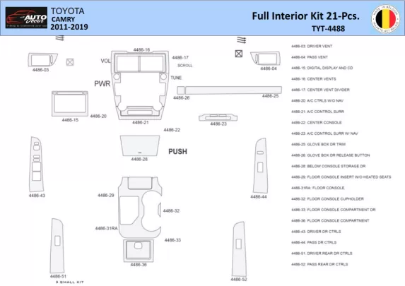 Toyota Camry 2011-2019 Intérieur WHZ Kit de garniture de tableau de bord 21 pièces - 1
