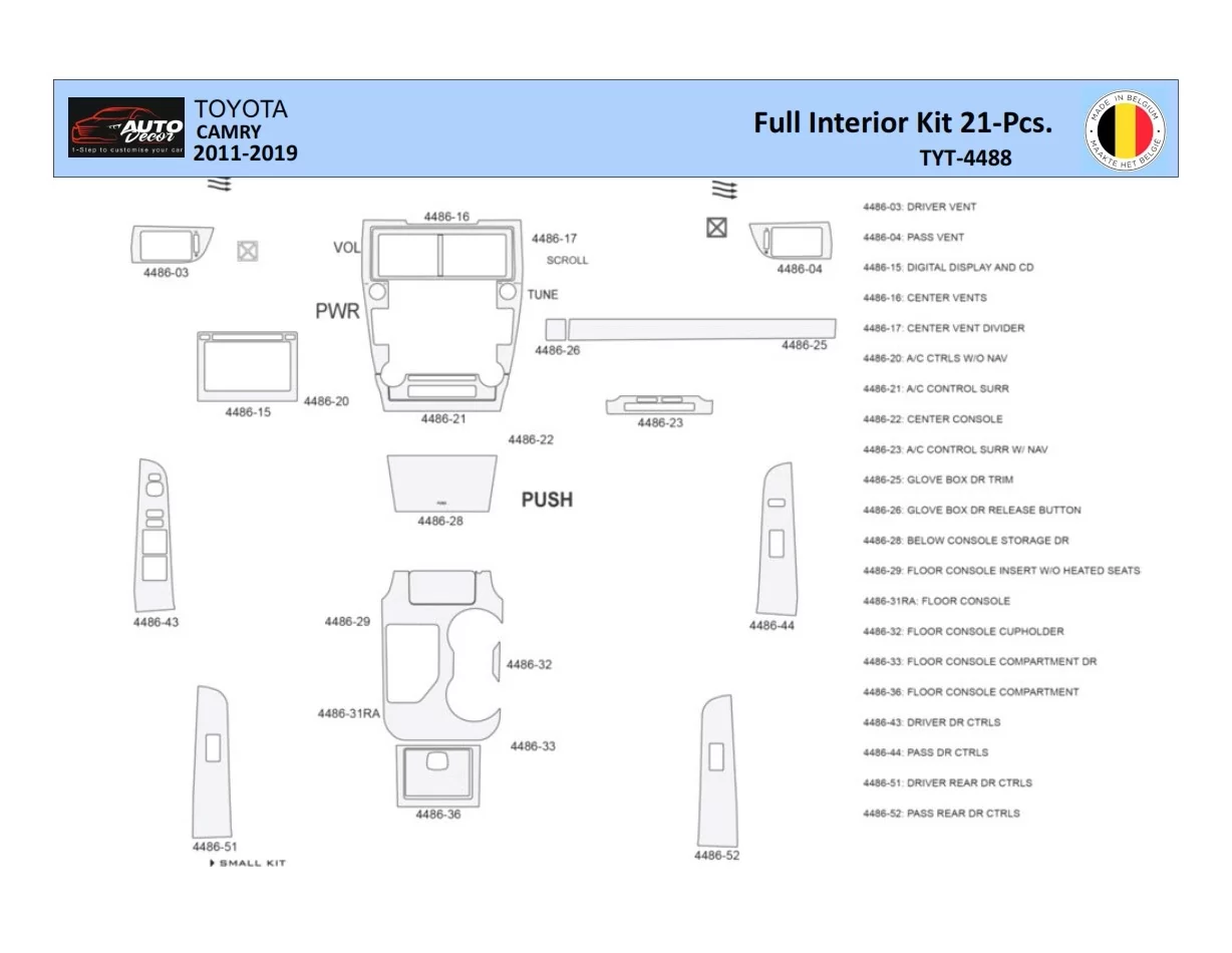 Toyota Camry 2011-2019 Intérieur WHZ Kit de garniture de tableau de bord 21 pièces - 1