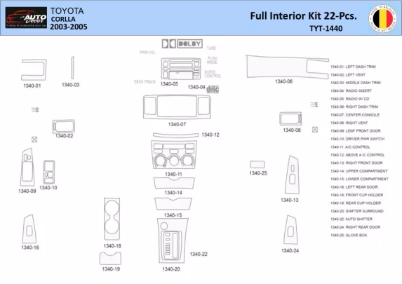 Toyota Corolla 2003 Intérieur WHZ Kit de garniture de tableau de bord 22 pièces - 1