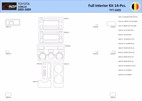 Toyota Corolla 2005 Interieur WHZ Dashboard trim kit 14 delig - 1
