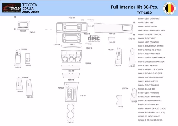 Toyota Corolla 2005 Intérieur WHZ Kit de garniture de tableau de bord 30 pièces - 1