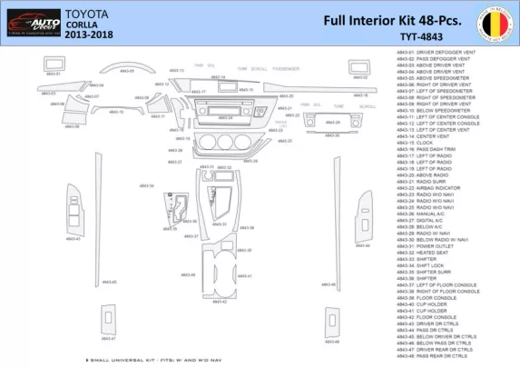 Toyota Corolla 2013-2018 Intérieur WHZ Kit de garniture de tableau de bord 48 pièces - 1