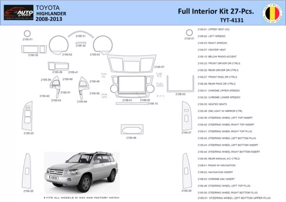 Toyota Highlander 2008-2013 Interieur WHZ Dashboard trim kit 27 delig - 1