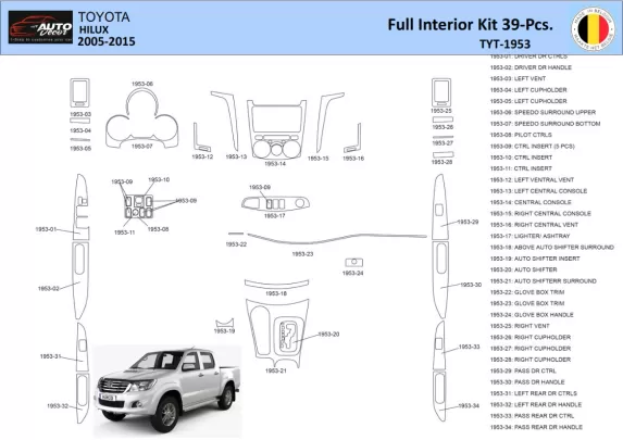 Toyota Hilux 2005 Intérieur WHZ Kit de garniture de tableau de bord 39 pièces - 1