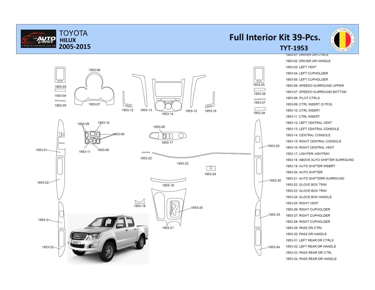 Toyota Hilux 2005 Interieur WHZ Dashboard trim kit 39 delig - 1