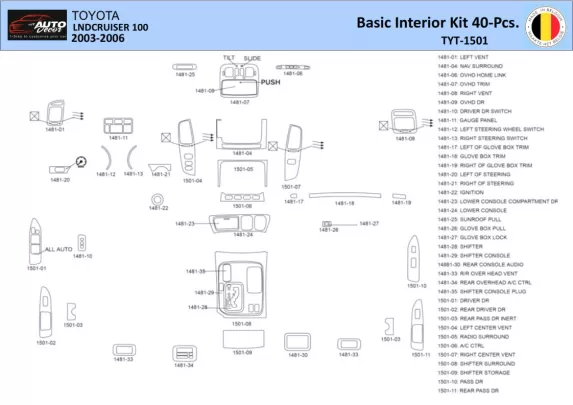 Toyota LandCruiser 2002-2006 Intérieur WHZ Kit de garniture de tableau de bord 40 pièces - 1