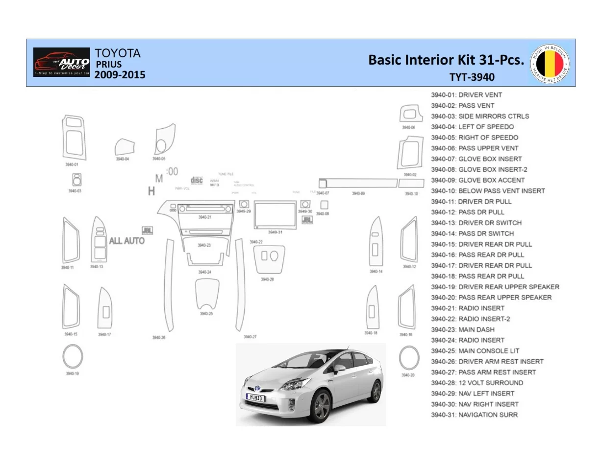Toyota Prius 2009-2015 Intérieur WHZ Kit de garniture de tableau de bord 31 pièces - 1
