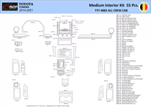 Toyota Tundra 2014-2021 Intérieur WHZ Kit de garniture de tableau de bord 55 pièces - 1