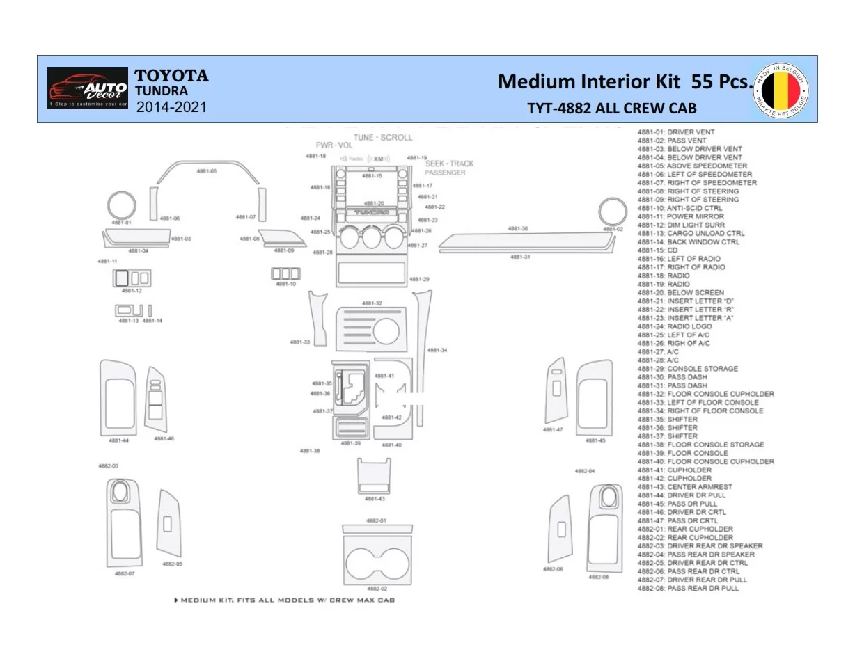Toyota Tundra 2014-2021 Intérieur WHZ Kit de garniture de tableau de bord 55 pièces - 1