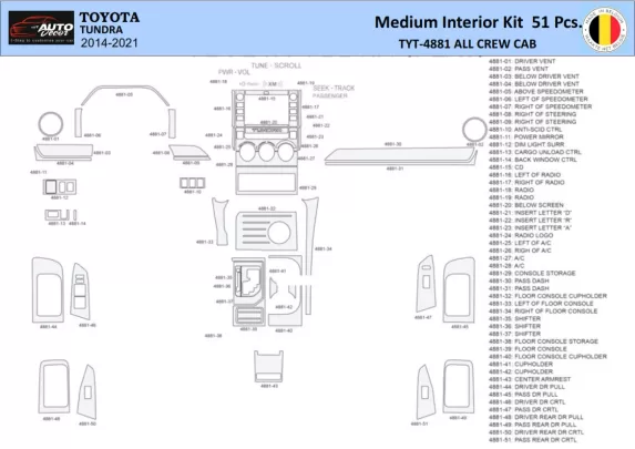 Toyota Tundra 2014-2021 Intérieur WHZ Kit de garniture de tableau de bord 51 pièces - 1