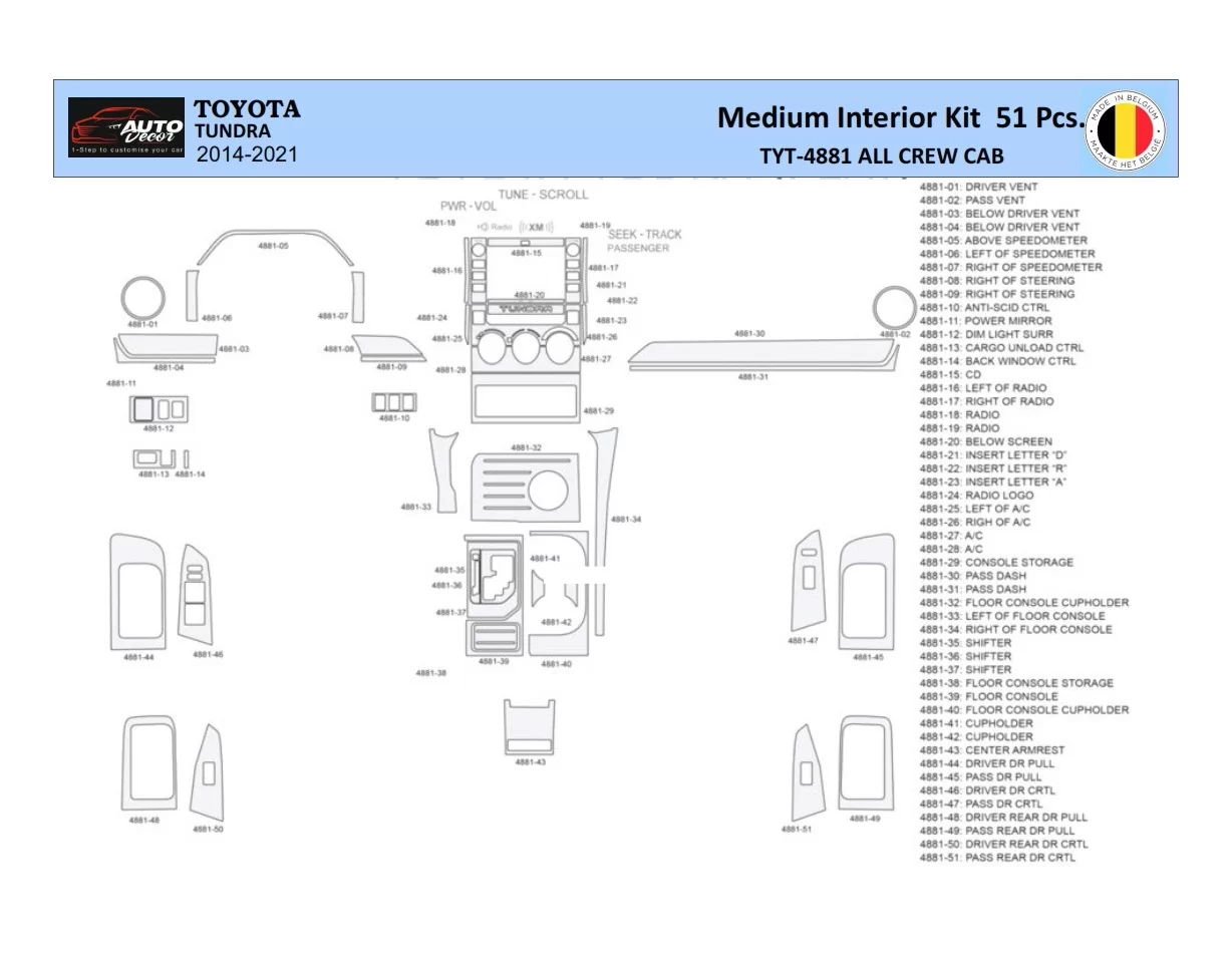 Toyota Tundra 2014-2021 Intérieur WHZ Kit de garniture de tableau de bord 51 pièces - 1