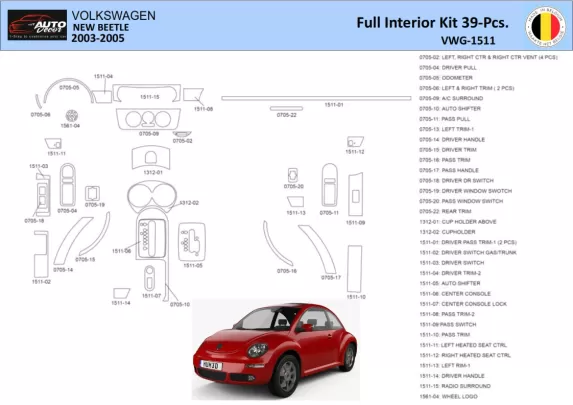 VolksWagen Beetle 2002-2005 Intérieur WHZ Kit de garniture de tableau de bord 41 pièces - 1