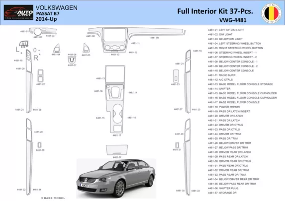Volkswagen Passat B7-5 2014 Intérieur WHZ Kit habillage tableau de bord 37 Pièces - 1