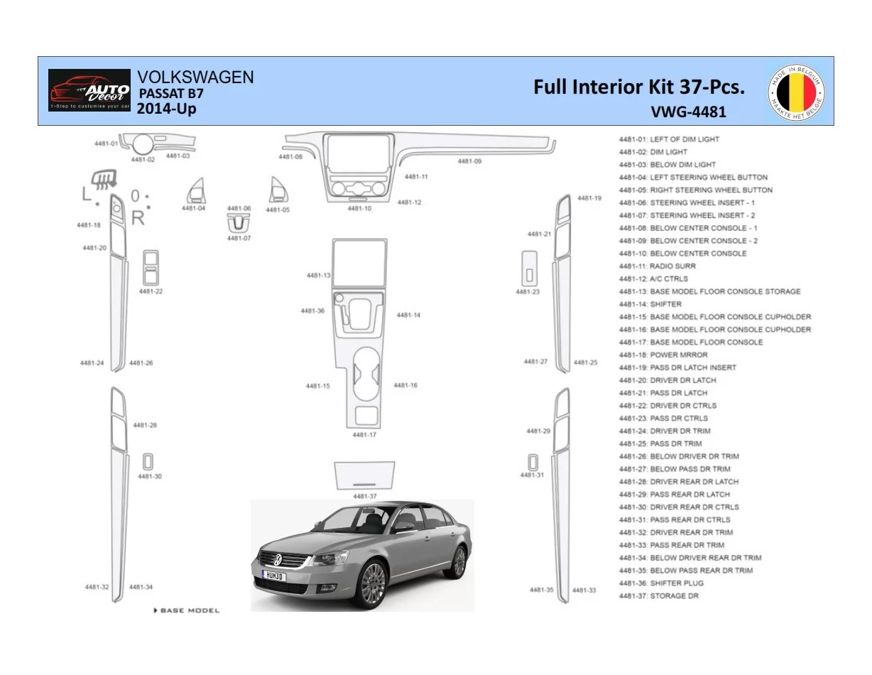 Volkswagen Passat B7-5 2014 Intérieur WHZ Kit habillage tableau de bord 37 Pièces - 1