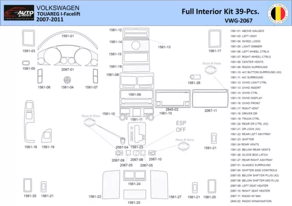 Volkswagen Touareg 2003-2007 Intérieur WHZ Kit d'habillage tableau de bord 39 Pièces - 1