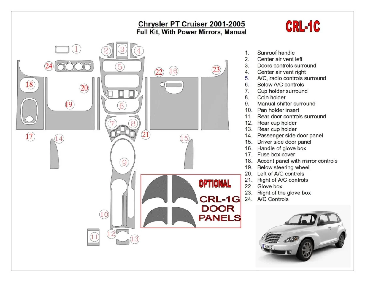 Ensemble complet Chrysler PT Cruiser 2001-2005, avec rétroviseurs électriques, boîte de vitesses manuelle, ensemble de 23 pièces