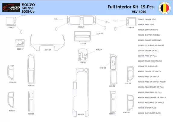 Volvo S40-V50 2004-2012 Intérieur WHZ Kit de garniture de tableau de bord 19 pièces - 1